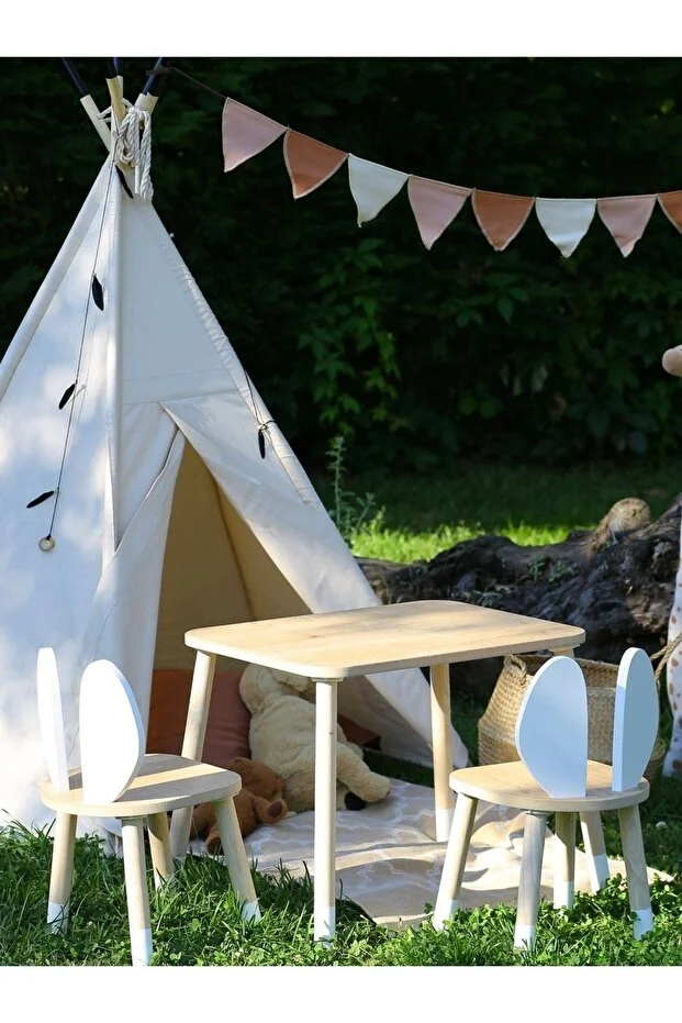 The Bunny 1 Masa + 2 Sandalye (Çocuklar için Montessori Aktivite ve Etkinlik Masa Sandalye Takımı)